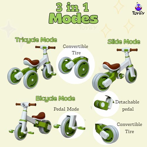 Image of 3-in-1 Toddler Tricycle & Balance Bike for Toddlers 1-3 Years, Easy-Assemble Baby Trike with Silent Wheels, Sturdy Safe Frame, Indoor & Outdoor Ride-On Bicycle for Boys & Girls (Green White)