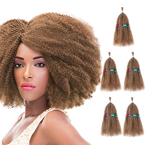 5 Bundles Afro Kinkys Curly Hair Extensions (13" x 5, Strawberry Blonde) - Afro Twist Braiding Hair - Afro Kinkys Bulk Hair Braiding - Synthetic Hair Extensions for Braiding