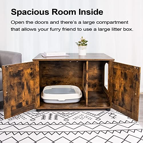 Bennio Brenny Litter Box Enclosure, Cat Litter Box Furniture Hidden, Wooden Cat Washroom, Cat Box Furniture with Divider… - Image 5
