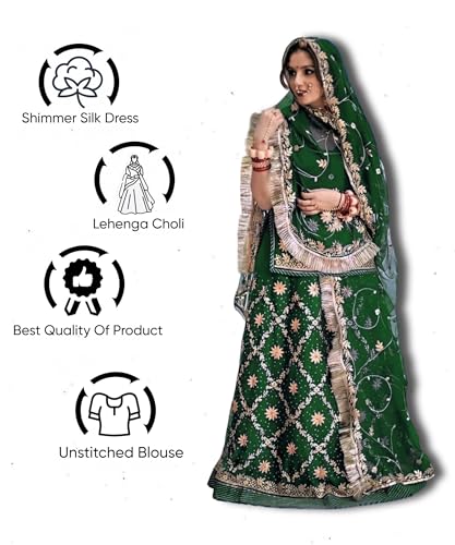 Image of Heavy Embroidery Work Semi Stitched Shimmer Silk Rajputi Poshak For Women Rajasthani Lehenga Choli