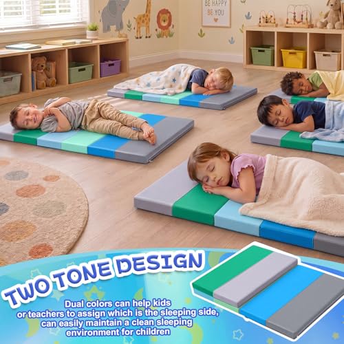 Image of Wesiti Kid Nap Mats for Preschool Daycare Folding Mat | Foldable 3 Section, 1 Inch Thick, Sleeping Rest Mats for Toddler, Kindergarten Classroom, Back to School Supplies