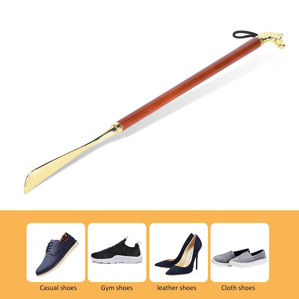 Calzascarpe lungo, a forma di testa di cavallo, in metallo, decorativo, con manico in faggio, accessorio per scarpe per uomo, donna, anziani, 55 cm, marrone