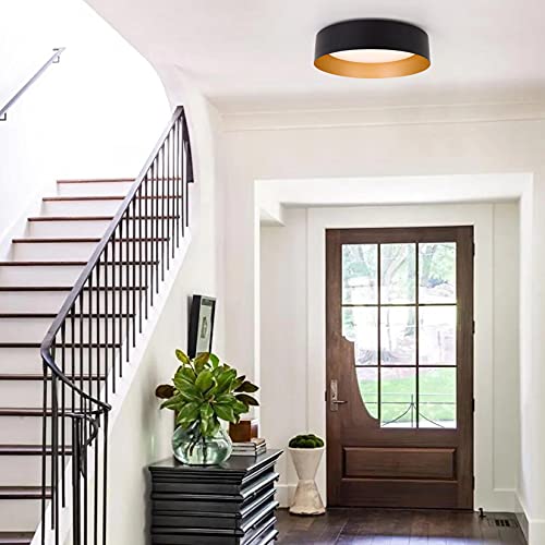 Image of Bargeni Flush Mount Ceiling Light,Matte Black with Gold Interior,12.5 inch