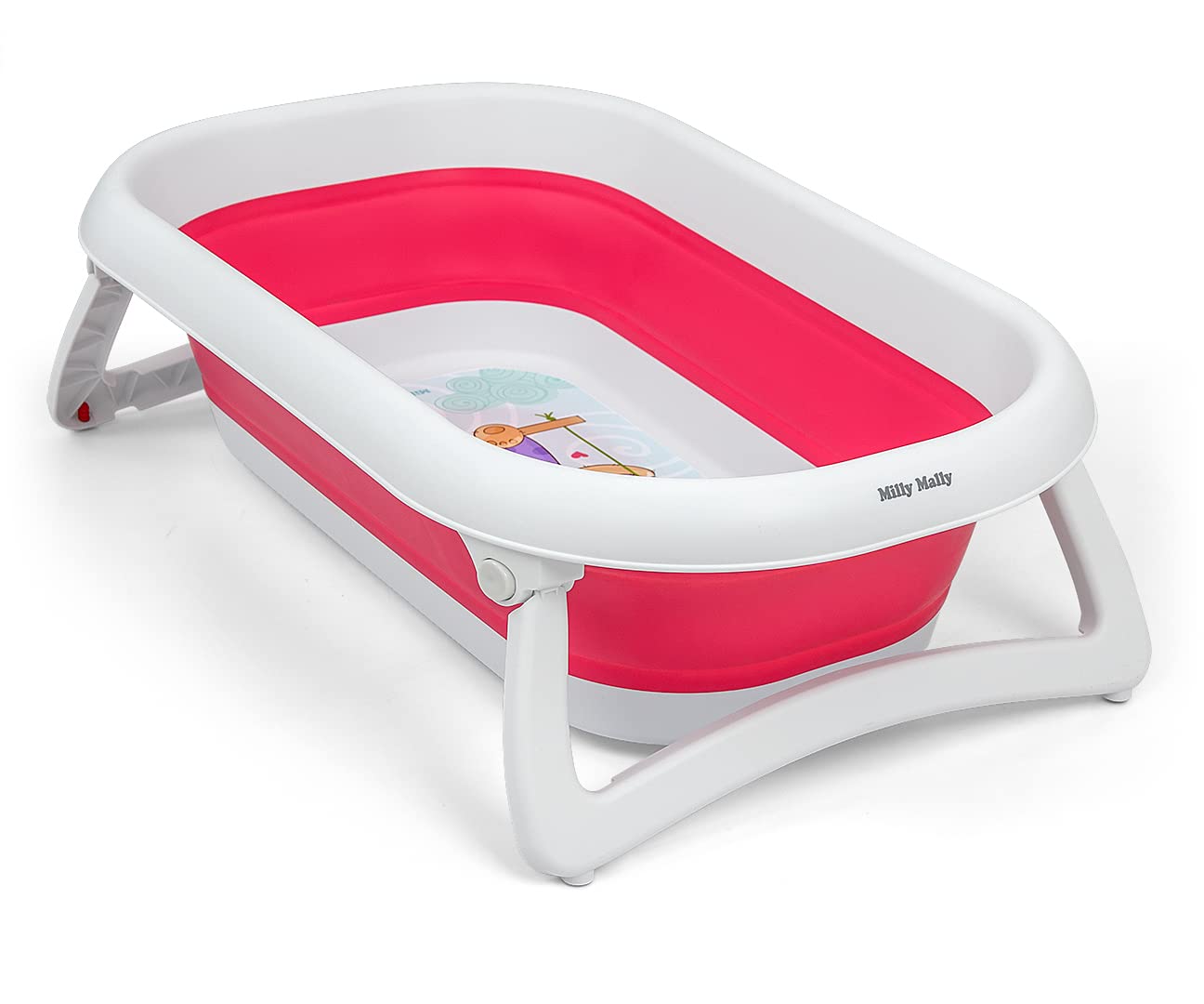 Milly Mally Aqua Baignoire Pliable pour Bébé Bassin de Douche Portable avec Détection de Température et Pieds Antidérapants Rose