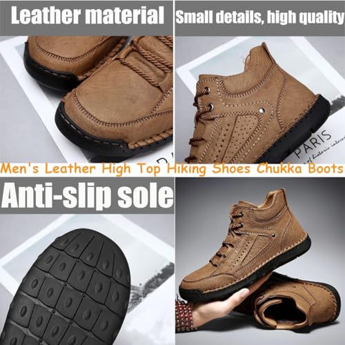 Mens Hiking Boots,Men's Comfortable Handmade Leather Boots, Non-Slip Arch Support Waterproof Hiking Shoes Walking Sneakers2