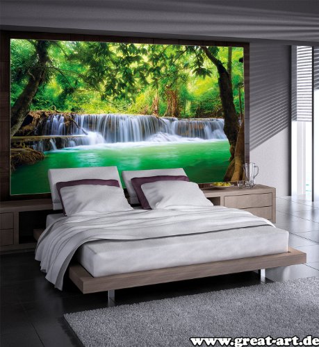 Great Art Large Photo Wallpaper - Waterfall Feng Shui - Picture Decoration Nature Jungle Paradise Asia Travel Thailand Wellness Spa Relax Picture Decor Mural (132.3X93.7In - 336X238Cm) #TOP7
