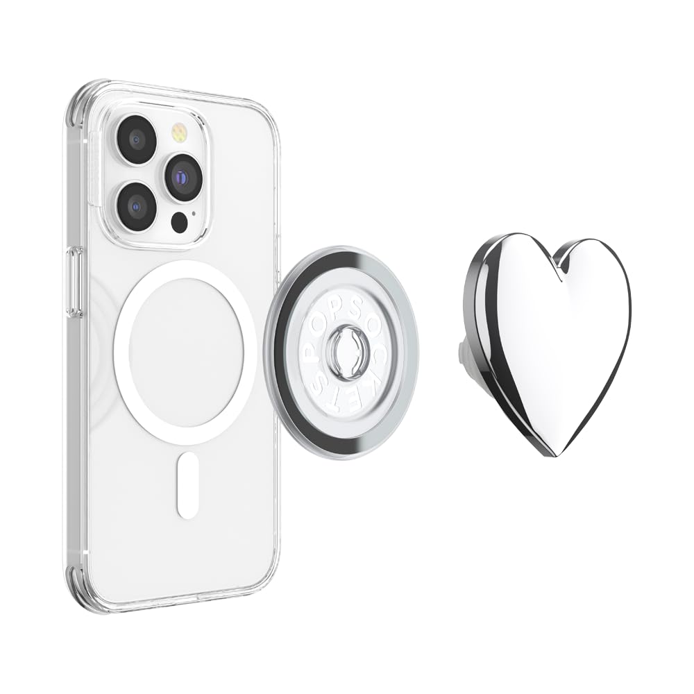 PopSockets Grip per Smartphone MagSafe, Supporto Magnetico, Cavalletto, Silver - Heart of Silver (Silver PopOut)