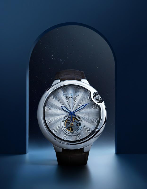 Image of QORUM Regalia Men's Automatic Watch - Silver Dial, Brown Genuine Leather Strap