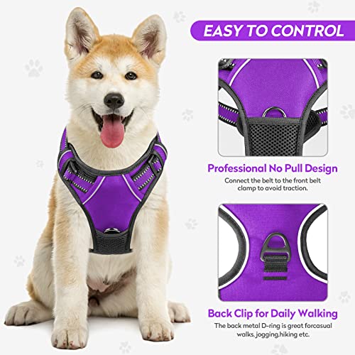 Vikaster No-Pull Dog Harness, Reflective, Large, Purple, Striped, Nylon, Adjustable, Anti-Pull, Safe, Comfortable, Breathable - Image 3