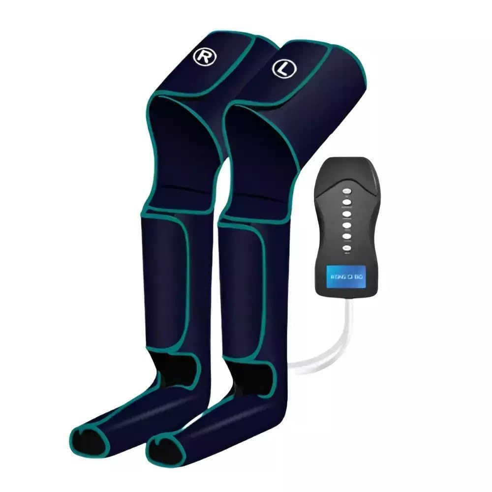 air compression leg massager for pain relief | air compression, circulation booster, handheld controller, left & right wraps, full leg coverage