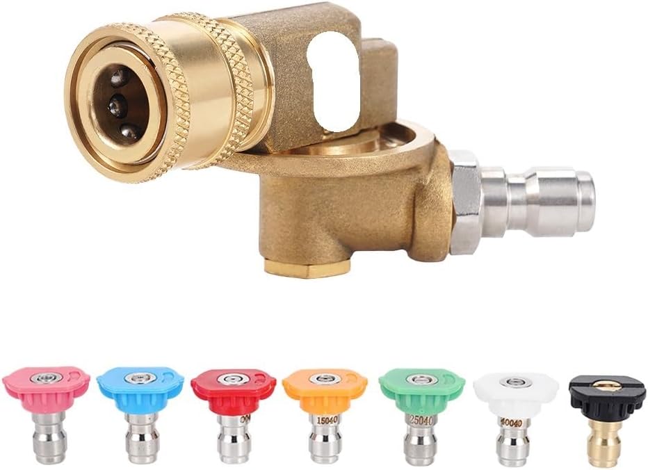 圧力洗浄機用ピボットカップラー 7角度 240&deg;回転 排水溝クリーナーアタッチメント ノズルチップ 1/4インチ クイックコネクト