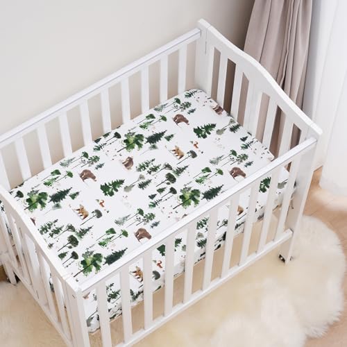 Image of david's kids 3 Pack Mini Crib Sheets, Soft Breathable Premium Pack N Play Sheets for Baby Boys Girls Neutral, Playard and Mini Crib Mattresses, Woodland Animals