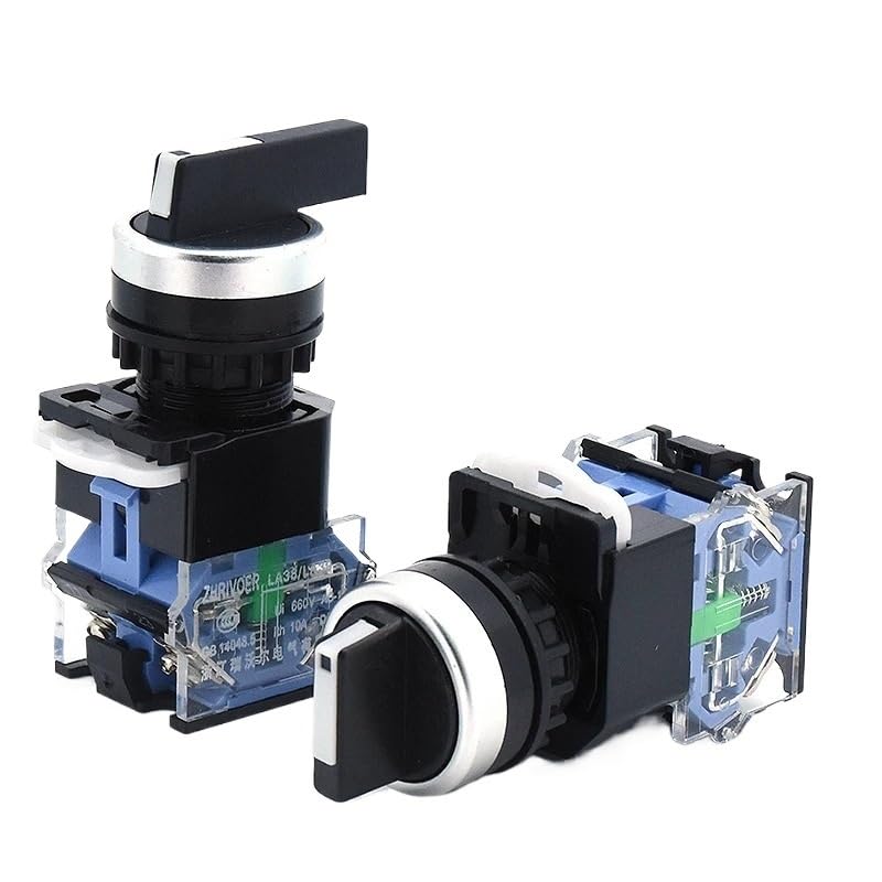 1 22mm LA38-11X2 20X3 2/3 Position Rotary Switch 4 Screws 10A400V self-Locking/self-resetting Power Rotary Switch(2P-Lock-Black-D)