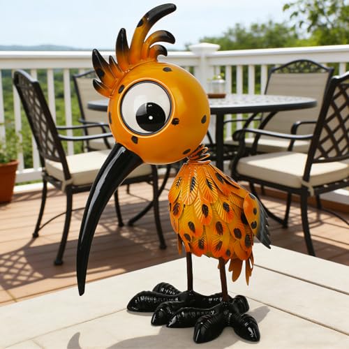 Estatua grande de jardín pájaro naranja de metal miniatura 3