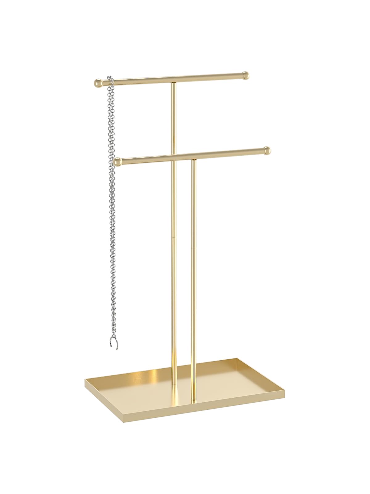 Coward 2 Tier Necklace Stand, Aesthetic Necklace Jewelry Holder, Home Decor Necklace Organizer Stand, Metal Necklace Bracelet Display Rack for Men Women (Gold)