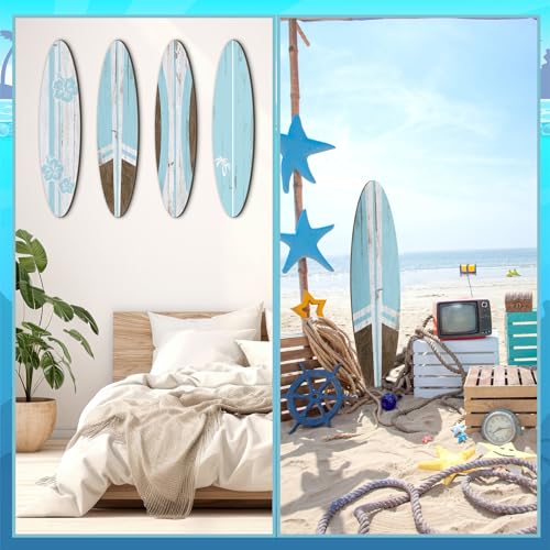 Threan 4 Pcs Large Surfboard Wall Decors Girls Boys Wooden Beach Room Decor 23.6" x 5.4" Preppy Surf Board Hanging Signs Aesthetic Tropical Wall Art for Bedroom Living Room Bathroom Decors(Blue) - Image 5