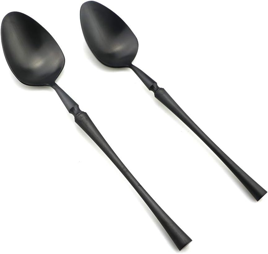 JASHII 24-Piece Luxury Matte Black Flatware Set - Dishwasher safe, Black 18/10 Stainless Steel Cutlery Set Service for 4 With 4 Soup Spoons Dessert Spoon Tea spoons 4 Knifes 4 Forks 4 Salad Forks