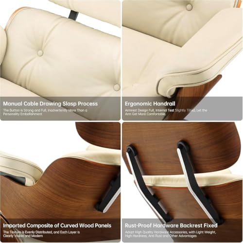 Image of Mid Century Modern Top Grain Leather Chaise Lounge Chair & Ottoman