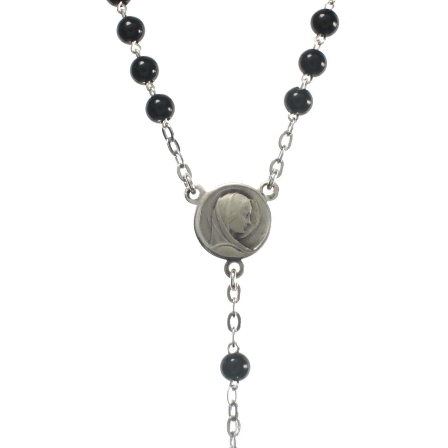 Palacio del Rosario Rosario de Plata y Piedra de Águeda Negra de 4 mm – Rosario Plata – Culto Cristiano de Plata, 32 cm, Plata de ley