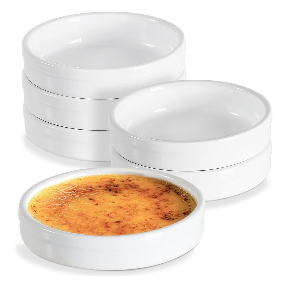 Rersduyt Ramekins 4 Oz, Creme Brulee Ramekins Oven Safe Ceramic Shallow Souffle Dishes for Baking Custard, Quiche Pans 6pack