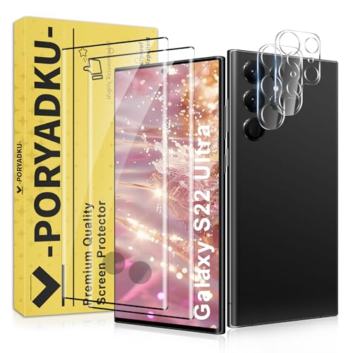 JavoYion 2+2 Pack Tempered Glass Screen + Camera Protector for Samsung Galaxy S22 Ultra Screen Protector Bubble-Free Fingerprint Compatible HD Clear