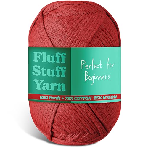 Image of Soft Yarn for Crocheting - Crochet & Knitting Yarn, Beginner Yarn with Easy-to-See Stitches, 250 Yds Amigurumi Yarn, Cotton-Nylon Blend Tshirt Yarn for Crocheting, Worsted Weight Yarn 4, Burgundy Yarn