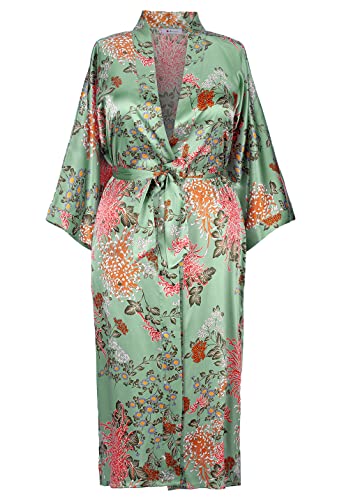 Image of Applesauce - 808V - Plus Size Women's Kimono Long Robe - Vintage Floral (One-Size fits most US 1X 2X 3X)