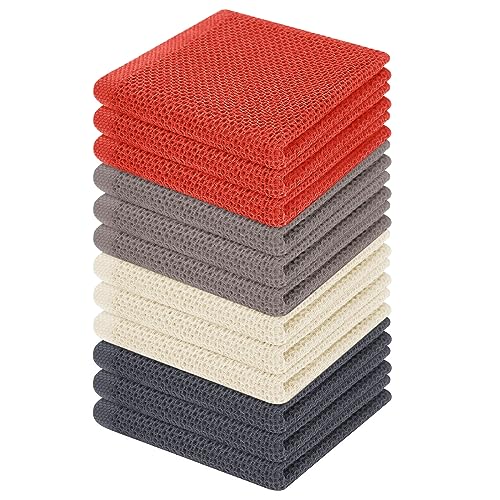 Image of Homaxy 100% Cotton Waffle Weave Kitchen Dish Cloths, Ultra Soft Absorbent Quick Drying Dish Towels, 12 x 12 Inches, 12-Pack, Multicolor