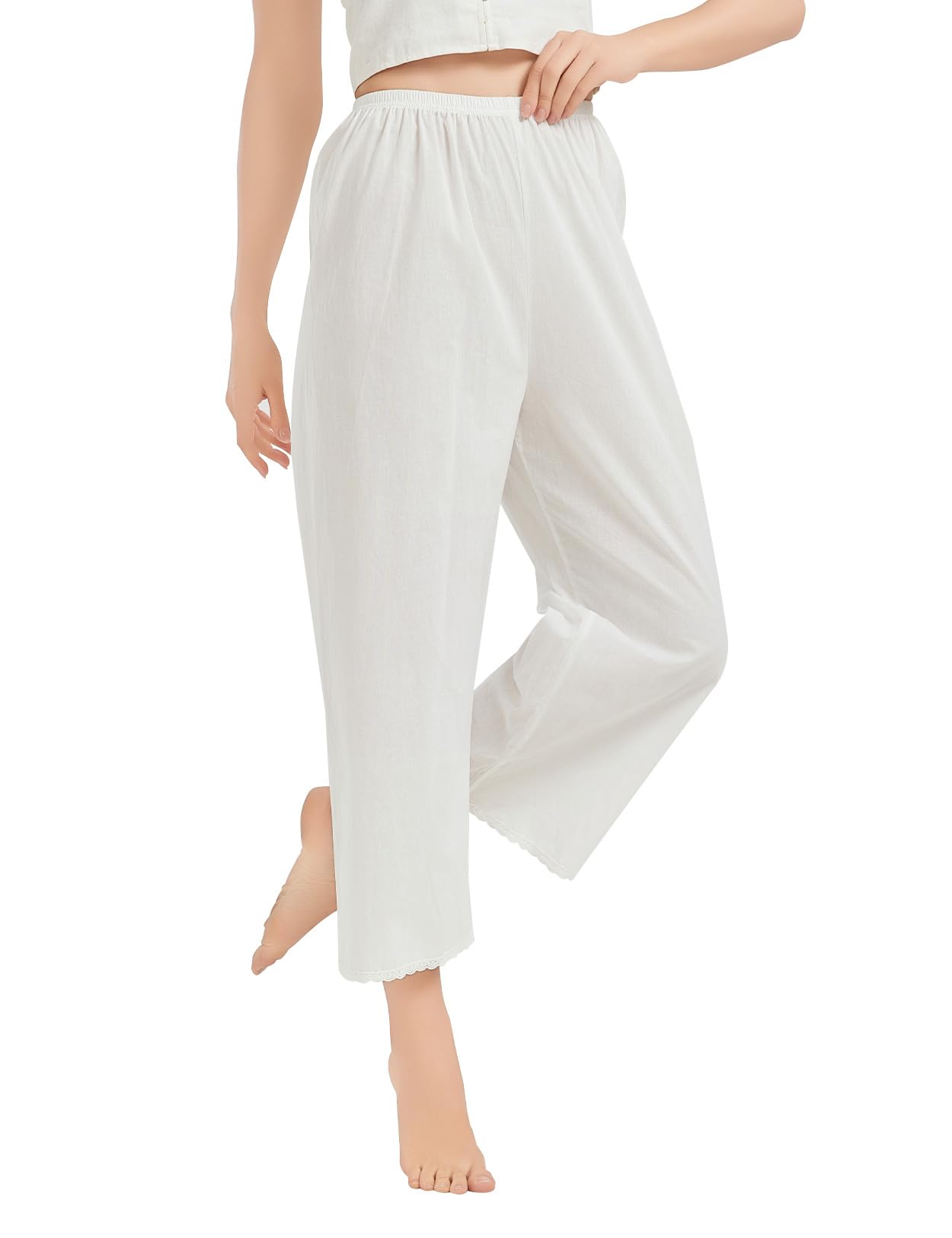 BEAUTELICATE Women 100% Cotton Pettipants Lace Trim Underskirt Loose Loungewear Elastic Waistband