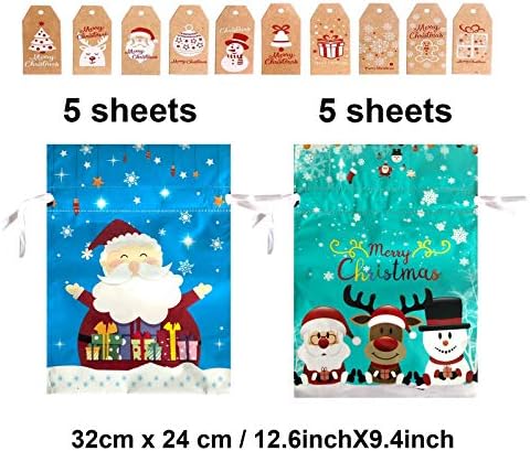 Christmas Drawstring Gift Bags,10PCS Christmas Gift Bags Small (12.6inX9.4in),Xmas Wrapping Paper Drawstring Gift Bags,Christmas Foil Drawstring Gift Bags,Christmas Gift Bags for Presents