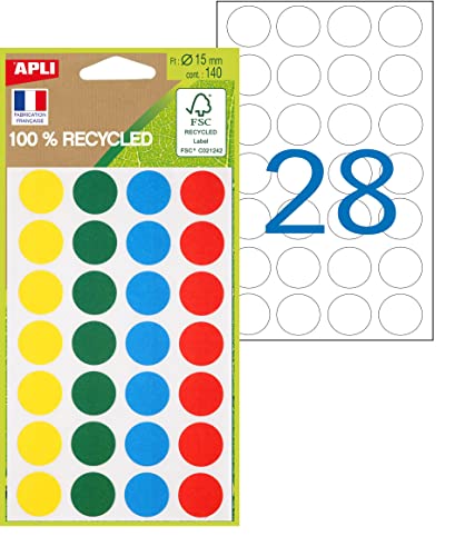 APLI 101786 - Pastilles de couleur 100% recyclées - 140 pastilles - Couleurs assorties : vert,...