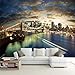 New York Brooklyn Bridge Nachtansicht Wohnzimmer Tapete Home Industrielle Dekoration Moderne Tapete Schlafzimmer Wandbild Tapete*300cmx210cm(118.1x82.7inch)