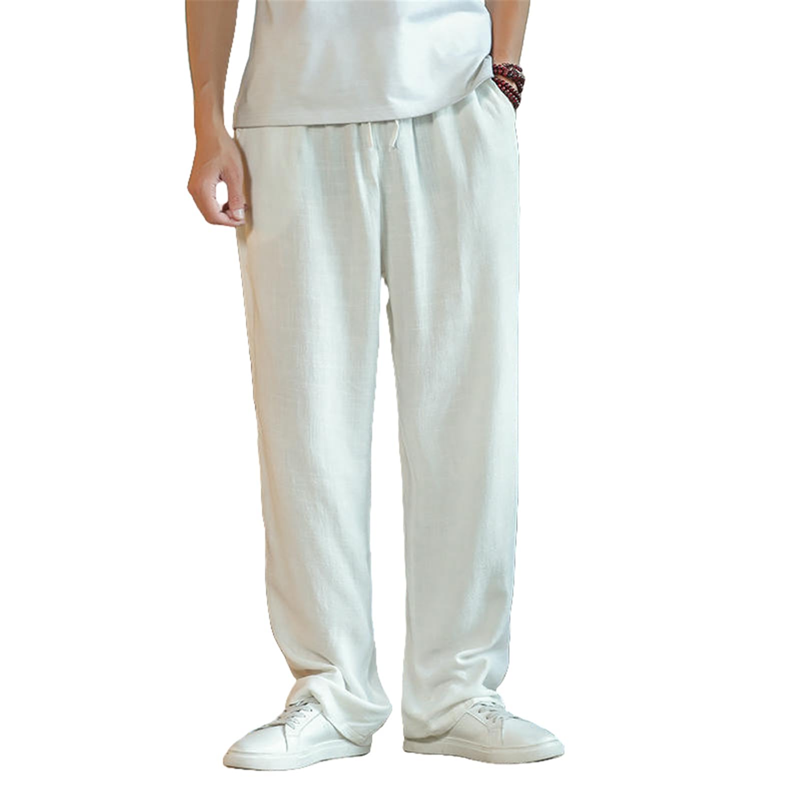 Pantaloni lunghi da uomo a gamba larga casual in lino di cotone sottile per primavera estate