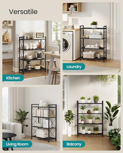 Image of SONGMICS 4-Tier Metal Storage Rack, Shelving Unit with X Side Frames | Dense Mesh, 12.6 x 31.5 x 44.3 Inches, for Entryway, Kitchen, Living Room, Bathroom, Ink Black UBSC184B01