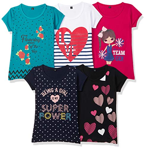 Lot de 5 t-shirts coupe droite pour fille T2F en coton quotidien