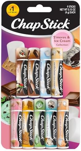ChapStick Lip Balm, Ice Cream Collection 3-Pack, Ice Cream Classics 3-Pack + S’mores Collection – Fun & Flavorful Lip Care, Birthday Gift, Party Favors, Stocking Stuffers, 0.15 Oz Ea