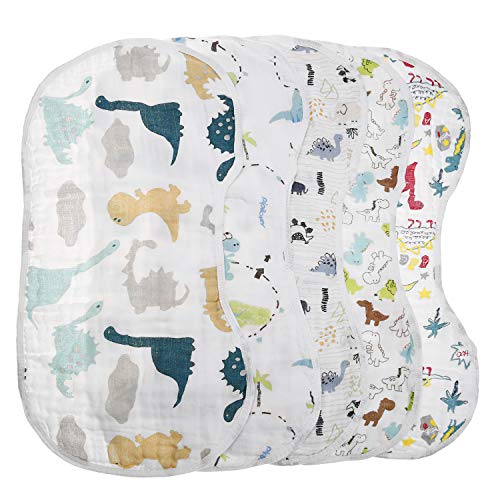ShoppeWatch Muslin Burp Cloths Baby Burping Bibs 100% Organic Cotton 5-Pack Large 6 Layers Thick Soft Absorbent Cloth Spit Up Dribble Towels Rags for Newborns & Babies Unisex Shower Gift BB20