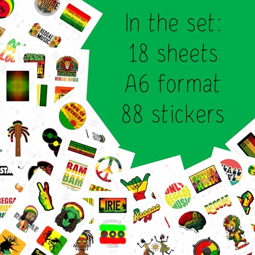 Image of 100Pcs Reggae Stickers - Rasta Stickers, Jamaica Inspired Vinyl Decals - Waterproof Aesthetic Stickers for Laptops, Water Bottles, Guitars, Journals - Gifts for Reggae Music Lovers