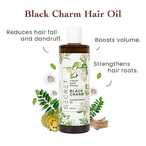 Image of Secret Black Charm hair oil - 100% natural ingredients | Reduces hair fall & dandruff | Strengthens hair roots | 200ml