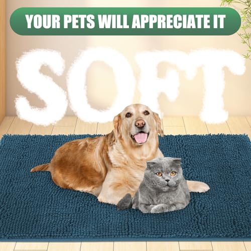 IM HOME Chenille Absorbent Outdoor Doormat 36" x 24", Washable Muddy Door Mats for Dog Non Slip Indoor Doormat Dog Mat for Muddy Paw Front Inside Doormats for Entryway Atlantic Blue
