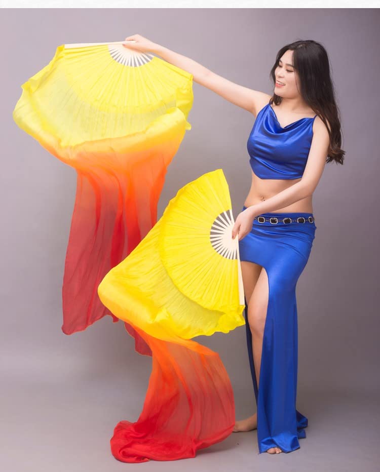 Paire D'Éventails Pour Danse Du Ventre Nimiman - Soie Vraie & Bambou - Longueur 150 Cm Largeur 90 Cm - Pliables (Couleur Bleu Turquoise)