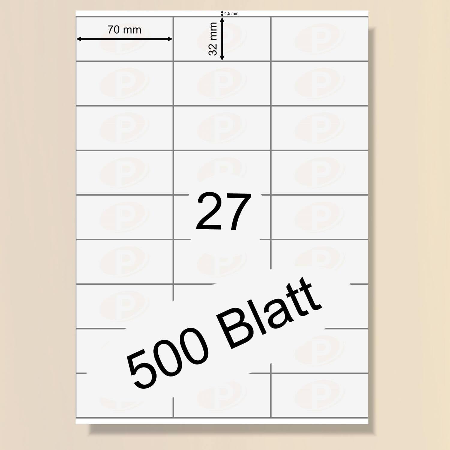 Printation Etiketten 70 x 32 mm blanko weiß - 13500 Klebeetiketten - 500 DIN A4 Bogen à 3x9 / BigPack - 27 70x32 Etiketten selbstklebend bedruckbar pro Blatt - Universal Haftetiketten 3479 4450 4440