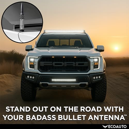 Image of EcoAuto Badass Car Antenna Replacement for Dodge Ram & Ford F150 F250 F350 Super Duty Ford Raptor Bronco Trucks - Anti-Theft Design-Radio Antenna for Truck 1990 - Current (Freedom)
