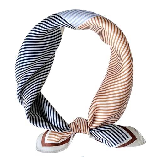 ANDANTINO 100% Pure Mulberry Silk Scarf -21” Lightweight Small Square Neckerchief – Breathable Digital Printed Scarves with Gift Packed (Contrast Color-Stripes)