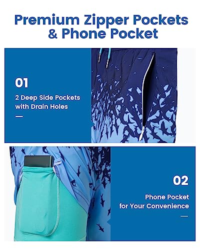 Image of maamgic 5inch Mens Swim Trunks with Compression Liner 2-in-1 Swimming Shorts Stretch Quick Dry with Zipper Pockets
