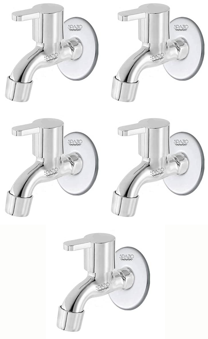 SPAZIO Stainless Steel Fusion Collection Bib Cock Tap Bathroom Tap Foam Flow Water with Wall Flange Chrome Plated, Brass Disc, Pack of 5 (B097BXYLMF) Amazon Price History, Amazon Price Tracker