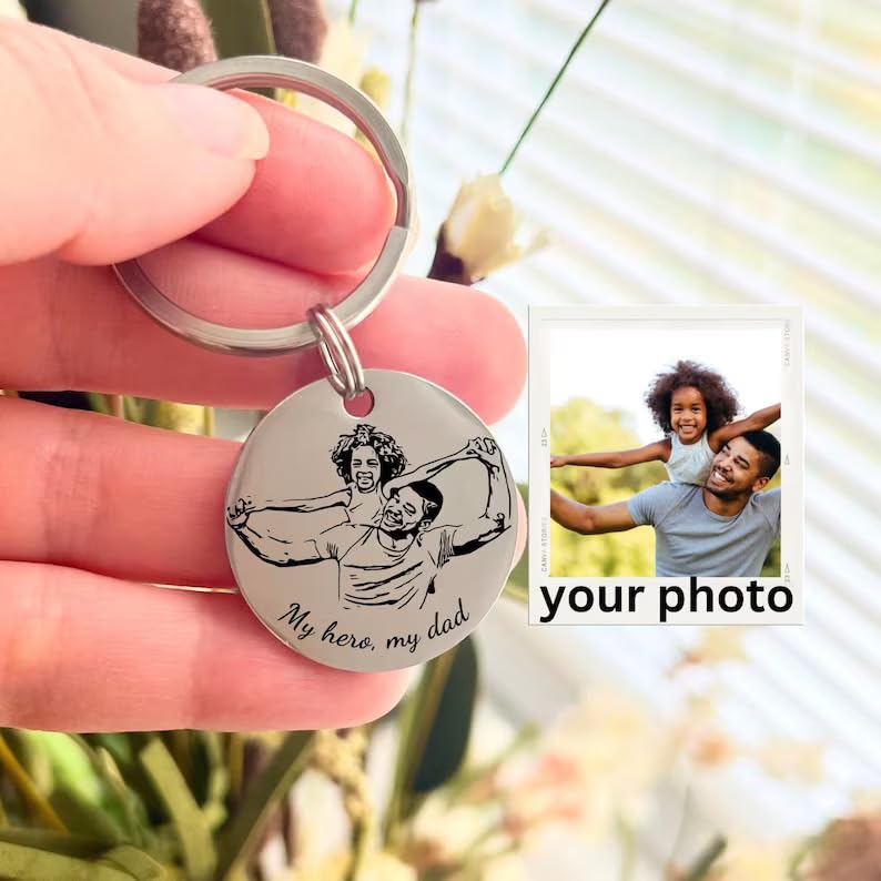 Image of Luigi Custom Stainless Steel Photo Keychain- Personalized Portrait Engraved Keyring- Unique Gift For Loved Ones, Silver