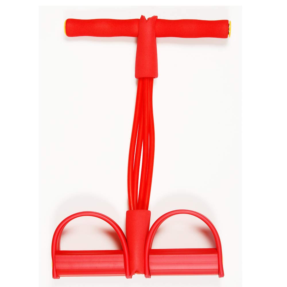 VOANZO Abdominal Fitness Rally Pedal Puller Sit-up Trainer, Latex Pull Rope Fitness Equipment Abdominal Exerciser Sports Four-leg Rope (Red)