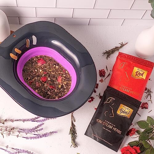 Image of Fivona 4-in-1 Yoni Steaming Kit - Foldable Over The Toilet Steamer Seat with Black and Red Yoni Steam Herbs and Storage Bag - Effective Detox pH Balance Cleansing and Relaxation - at Home V-SPA