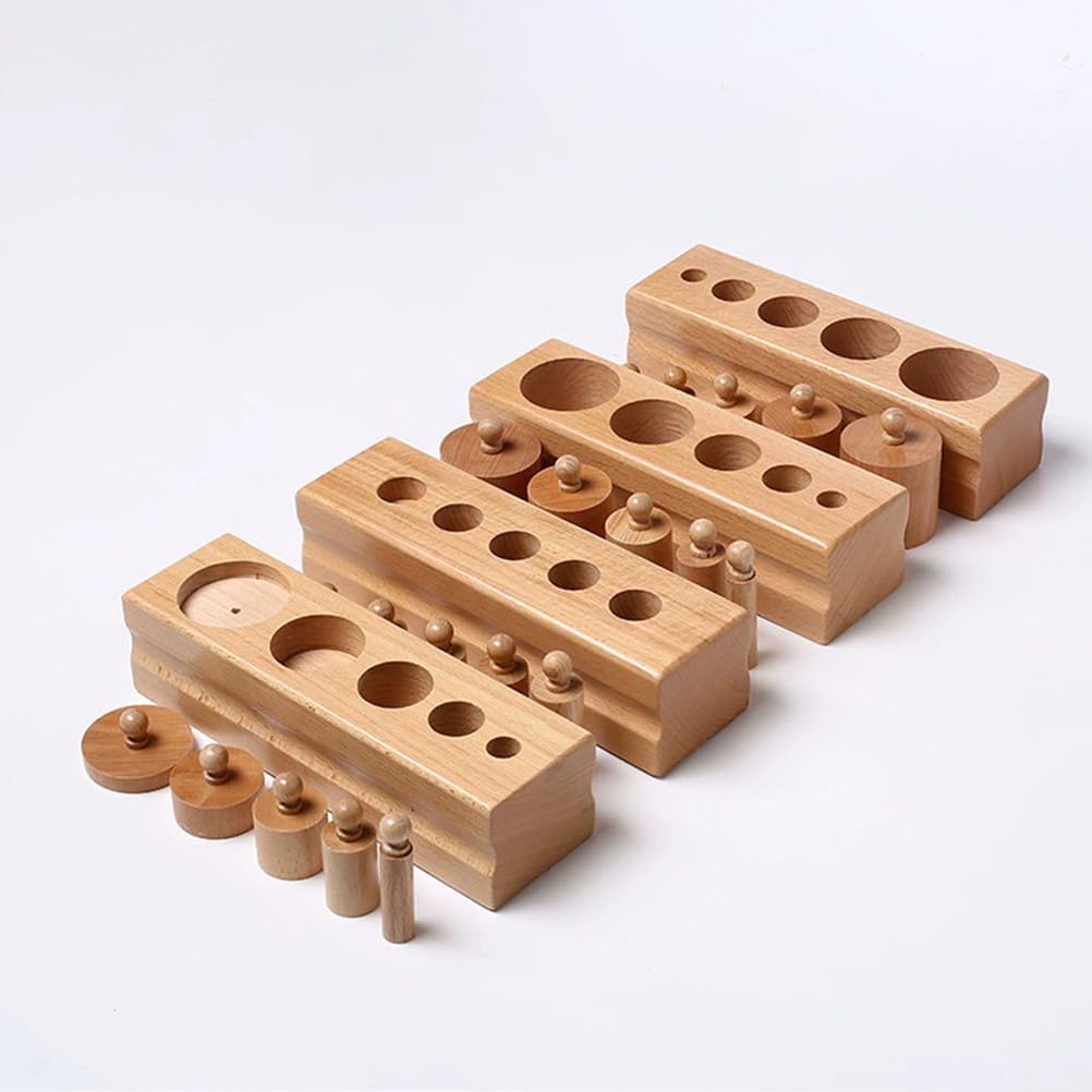 Juego de Casquillos de Cilindro Montessori, Juguete Sensorial de Madera de 4 Piezas para Emparejar para Niños Pequeños